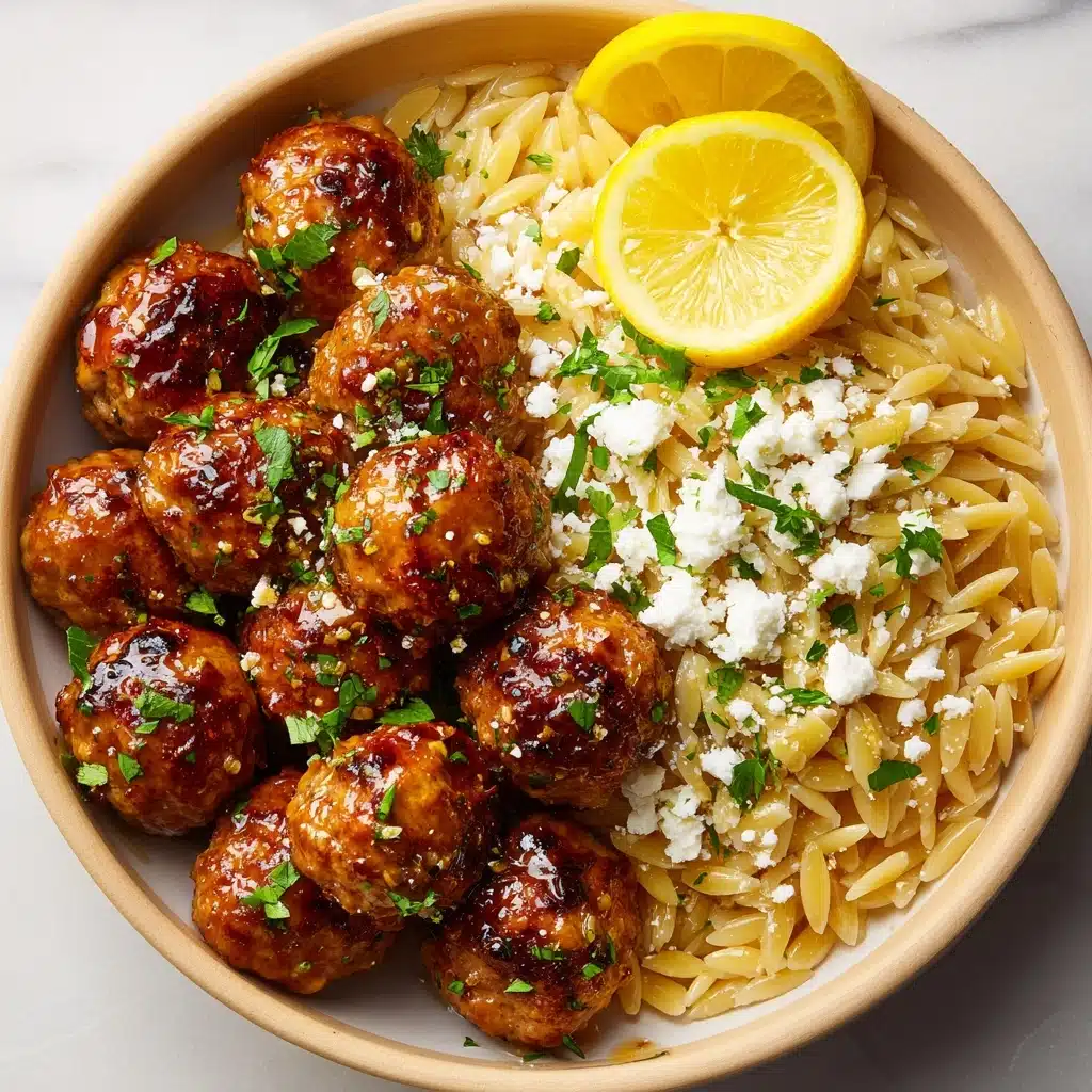 Greek Chicken Meatballs with Lemon Orzo Recipe - Recipe Image