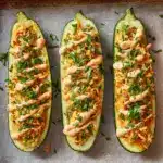 High Protein Buffalo Chicken Stuffed Zucchini Boats Recipe