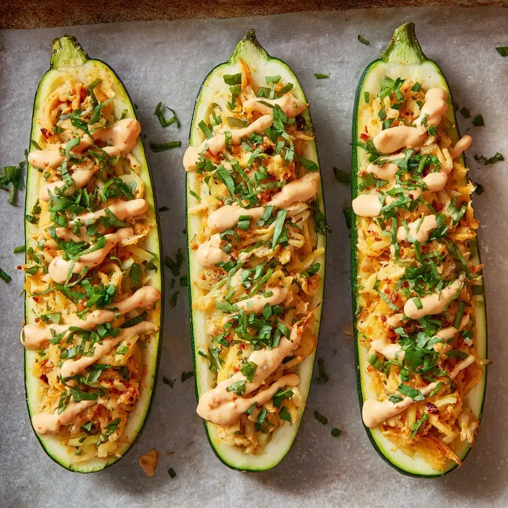 High Protein Buffalo Chicken Stuffed Zucchini Boats Recipe