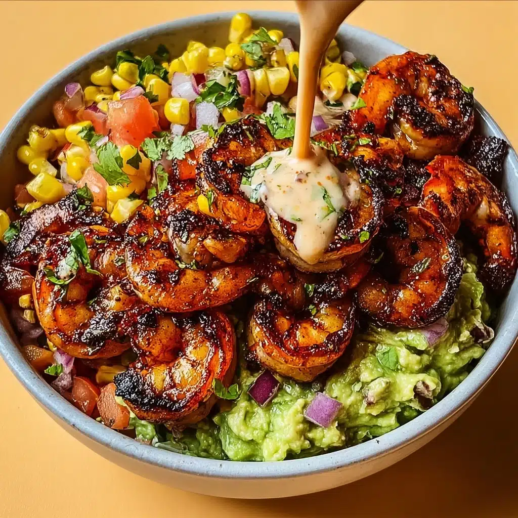 Grilled Shrimp Bowl with Avocado, Corn Salsa & Creamy Sauce Recipe