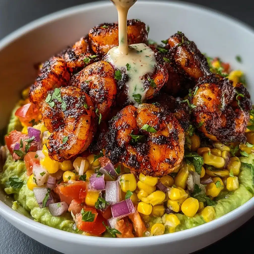 Grilled Shrimp Bowl with Avocado, Corn Salsa & Creamy Sauce Recipe - Recipe Image