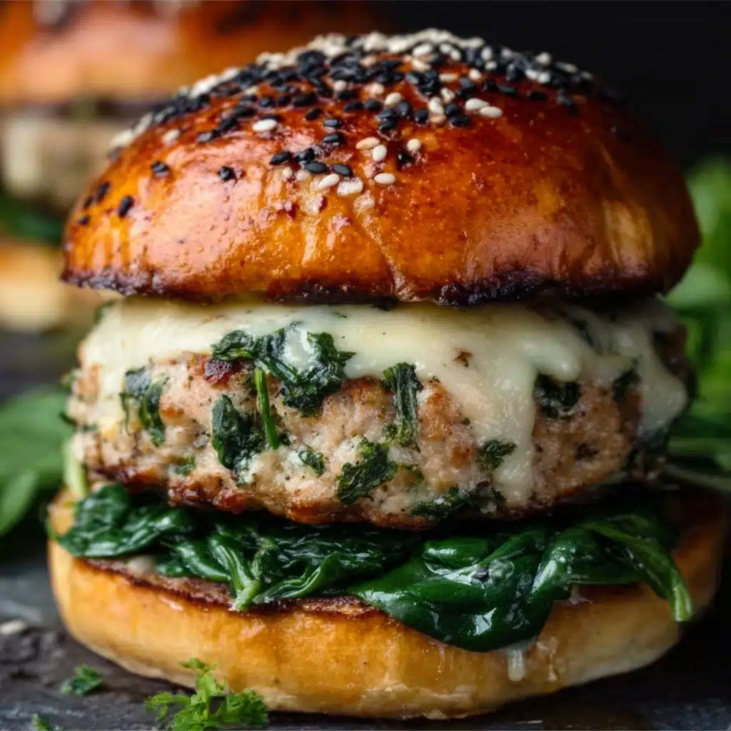 White Cheddar Spinach Chicken Burgers Recipe - Recipe Image