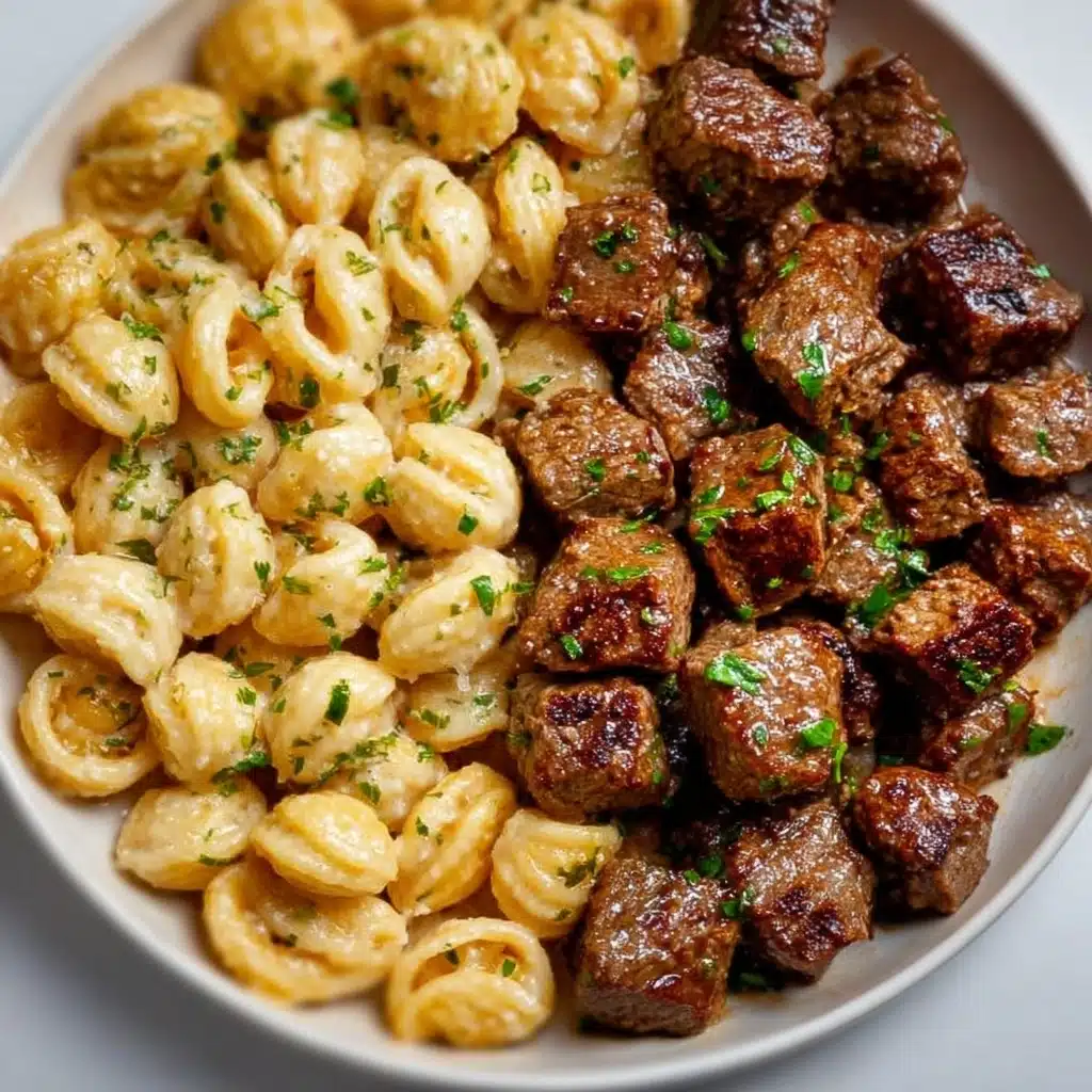 Cajun Steak Bites and Cheesy Garlic Shells Skillet Recipe