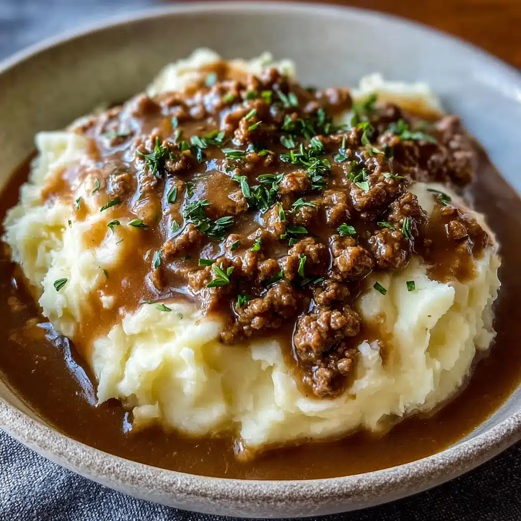 Delicious Hamburger Gravy Over Mashed Potatoes Recipe - Recipe Image