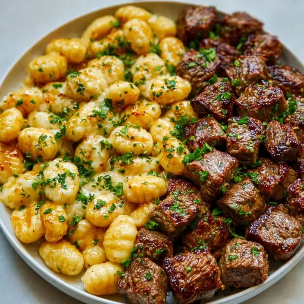 Cajun Steak Bites and Cheesy Garlic Shells Skillet Recipe - Recipe Image