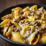 Crockpot Cheesy Ranch Beef Pasta Shells Recipe