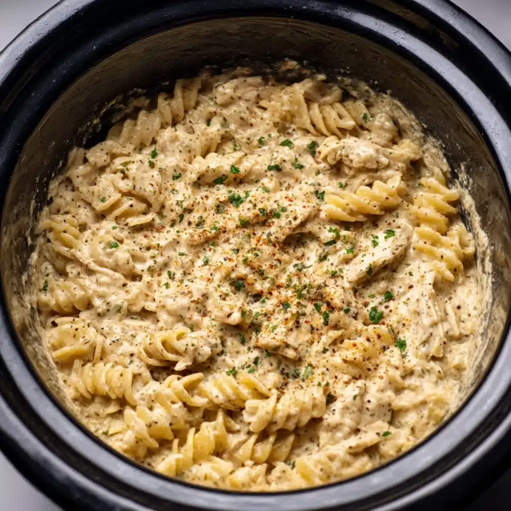 The Best Crockpot Garlic Parmesan Chicken Pasta Recipe - Recipe Image
