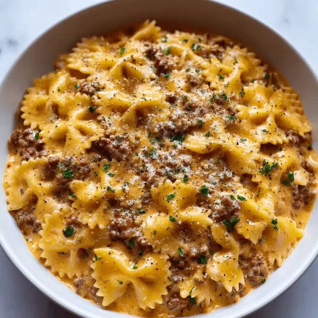 Creamy Parmesan Garlic Beef Bowtie Pasta Recipe - Recipe Image