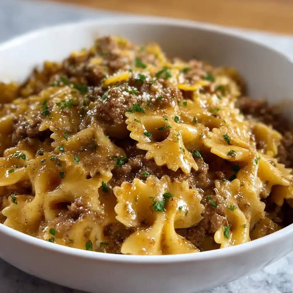 Creamy Parmesan Garlic Beef Bowtie Pasta Recipe