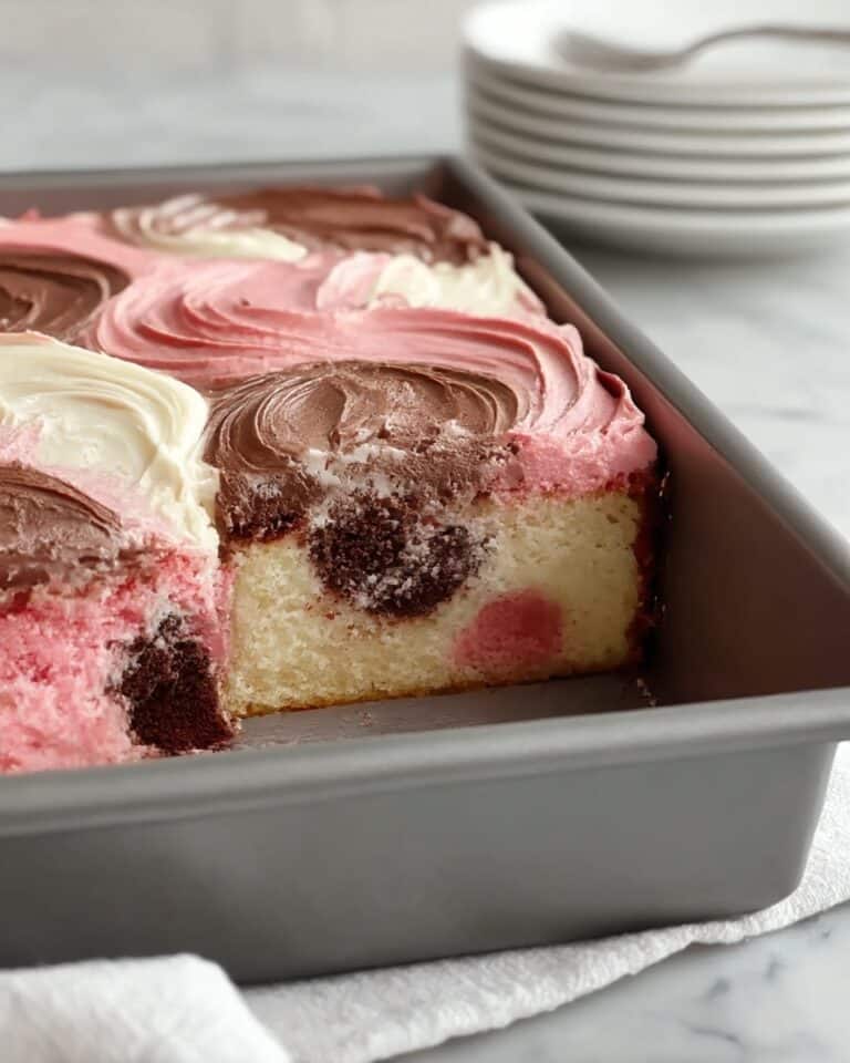 Perfect Vanilla-Chocolate-Strawberry Swirled Sheet Cake Recipe