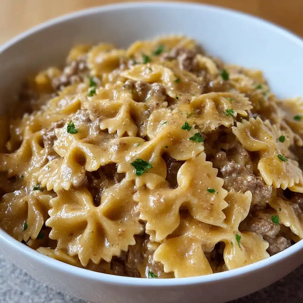 Creamy Parmesan Garlic Beef Bowtie Pasta Recipe - Recipe Image