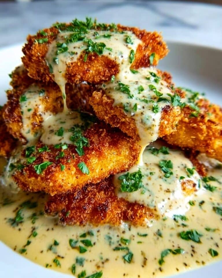 Parmesan Crusted Chicken with Creamy Garlic Sauce Recipe