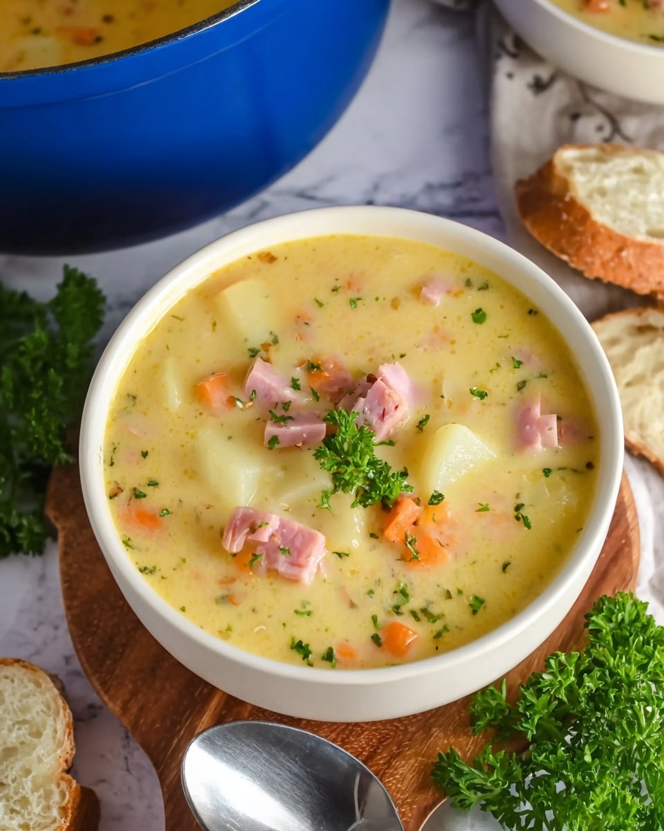 A close-up view of a square slice of creamy macaroni and cheese on a white plate with small dark speckles around the edge, sitting on a white marbled surface. The macaroni pasta is covered in smooth, melted yellow cheese with a thick, gooey texture, and it is topped with a golden-brown crispy breadcrumb layer. The edges of the pasta are soft, and the cheese looks rich and velvety, oozing slightly from the sides. Photo taken with an iphone --ar 4:5 --v 7