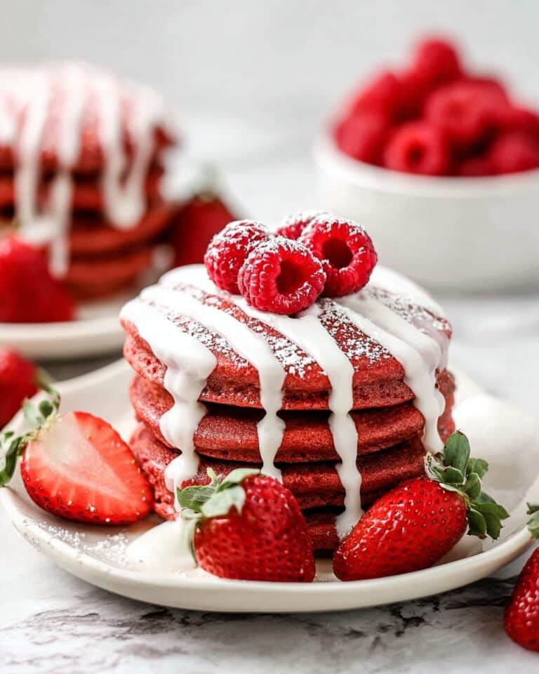 Red Velvet Pancakes with Cream Cheese Drizzle Recipe
