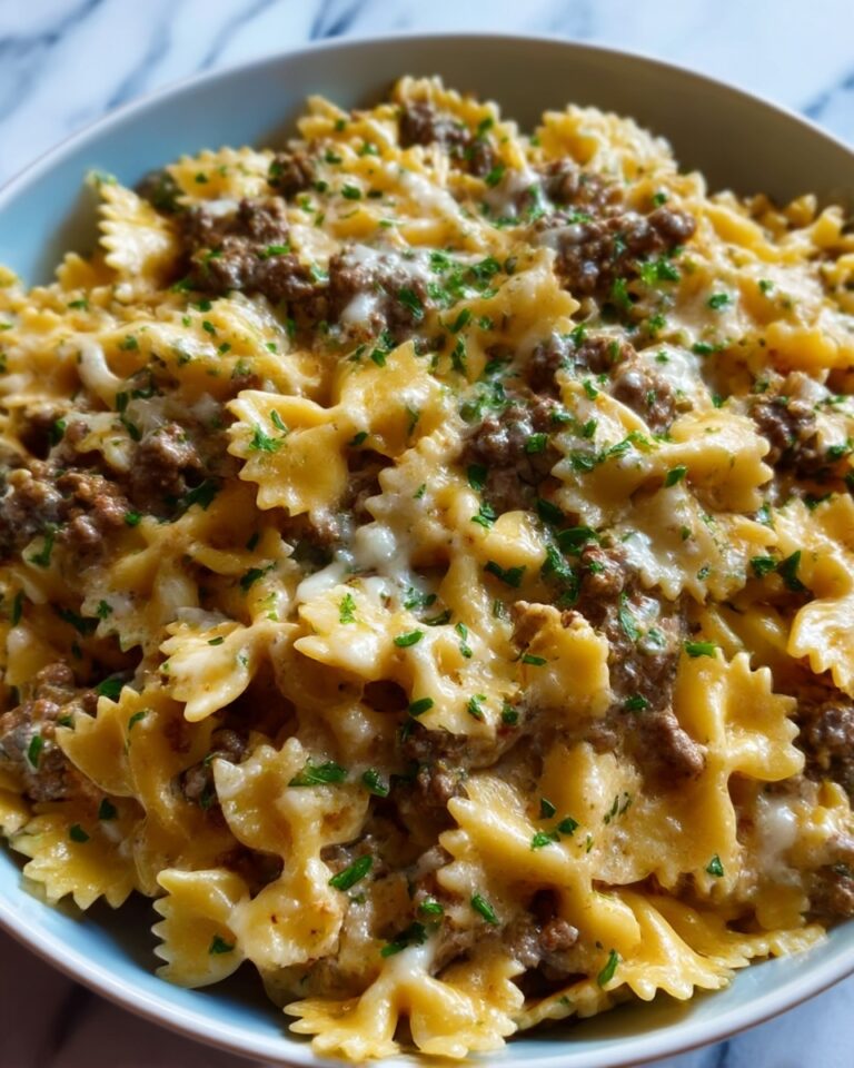 Cajun Cream Cheese Alfredo Bowties with Spiced Ground Beef Recipe