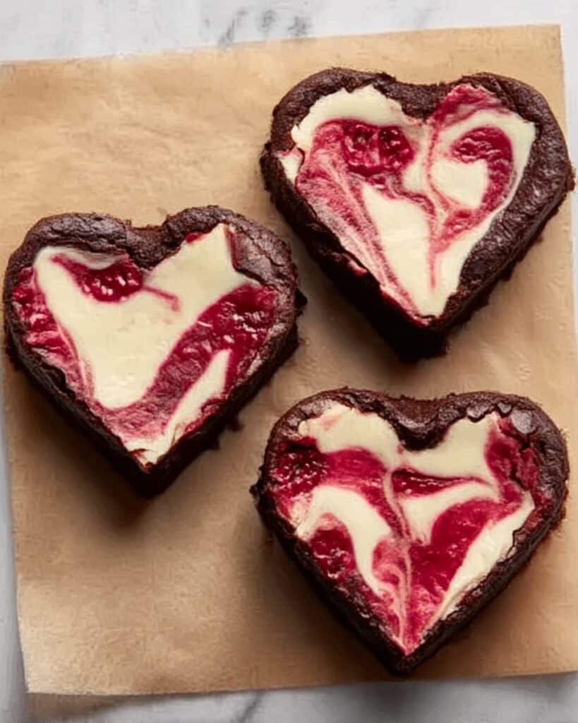 Heart-Shaped Brownies with Raspberry Swirl & Cheesecake Recipe