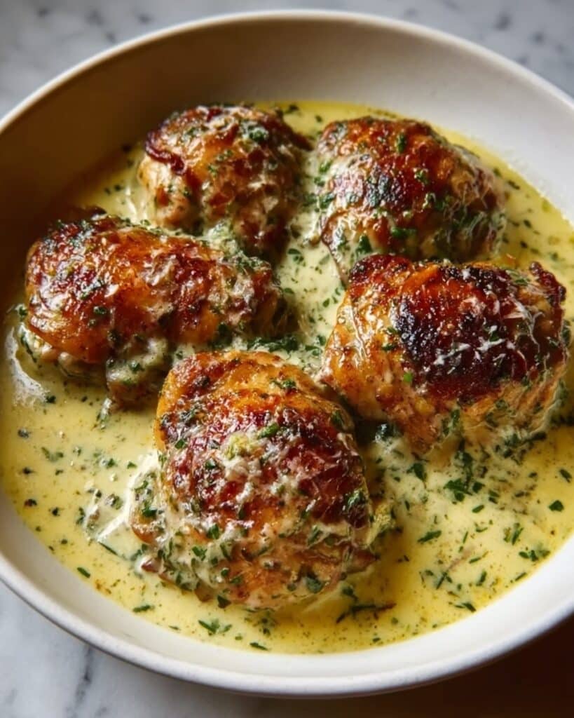 Bobby Flay Chicken Thighs with Creamy Garlic Sauce Recipe