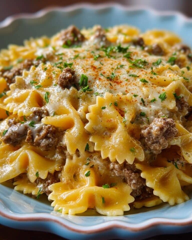 Cajun Cream Cheese Alfredo Bowties with Spiced Ground Beef Recipe