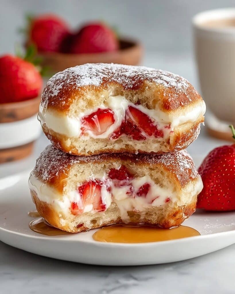Strawberry Cream Stuffed Pancake Donut Stacks Recipe