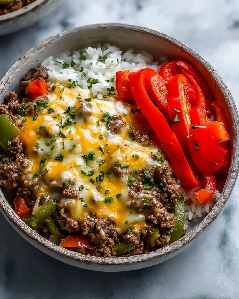 Ground Beef Philly Cheesesteak Bowl Recipe