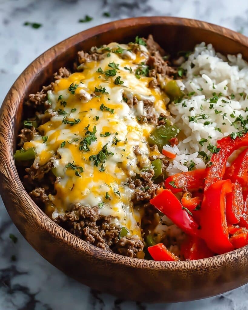 Ground Beef Philly Cheesesteak Bowl Recipe
